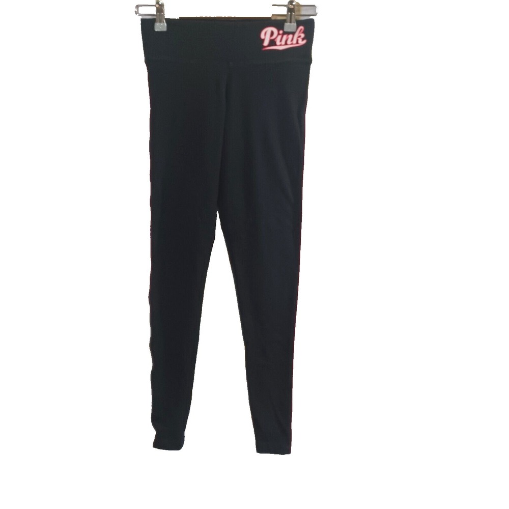 VS Pink Leggings Women's XS Black Pink Stripe Logo 7/8 Ankle Victoria Secret GUC